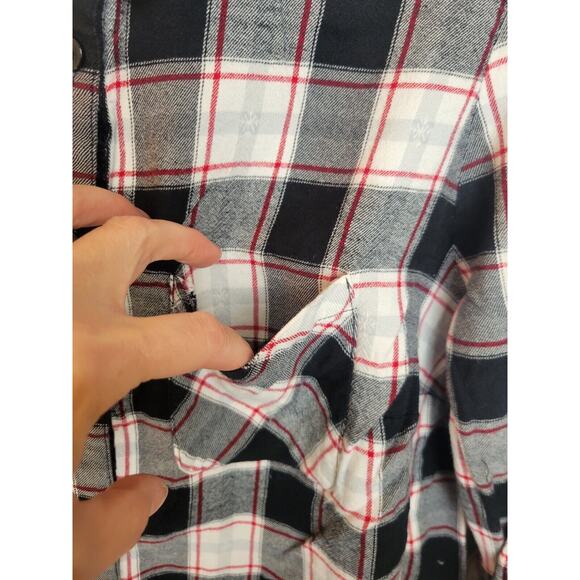 Catherines Black Plaid Roll Tab Sleeve Work Button Down Shirt Women's Size 0X - Picture 7 of 10